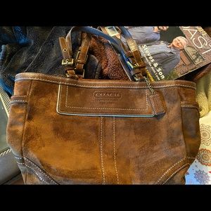 Brown suede!leather satchel COACH bag